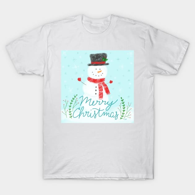 Merry Christmas Snowman T-Shirt by RuthMCreative